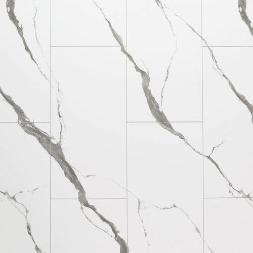 AquaGen White Marble Vertical Tile Waterproof Shower Wall Panel - 1200 x 2400mm