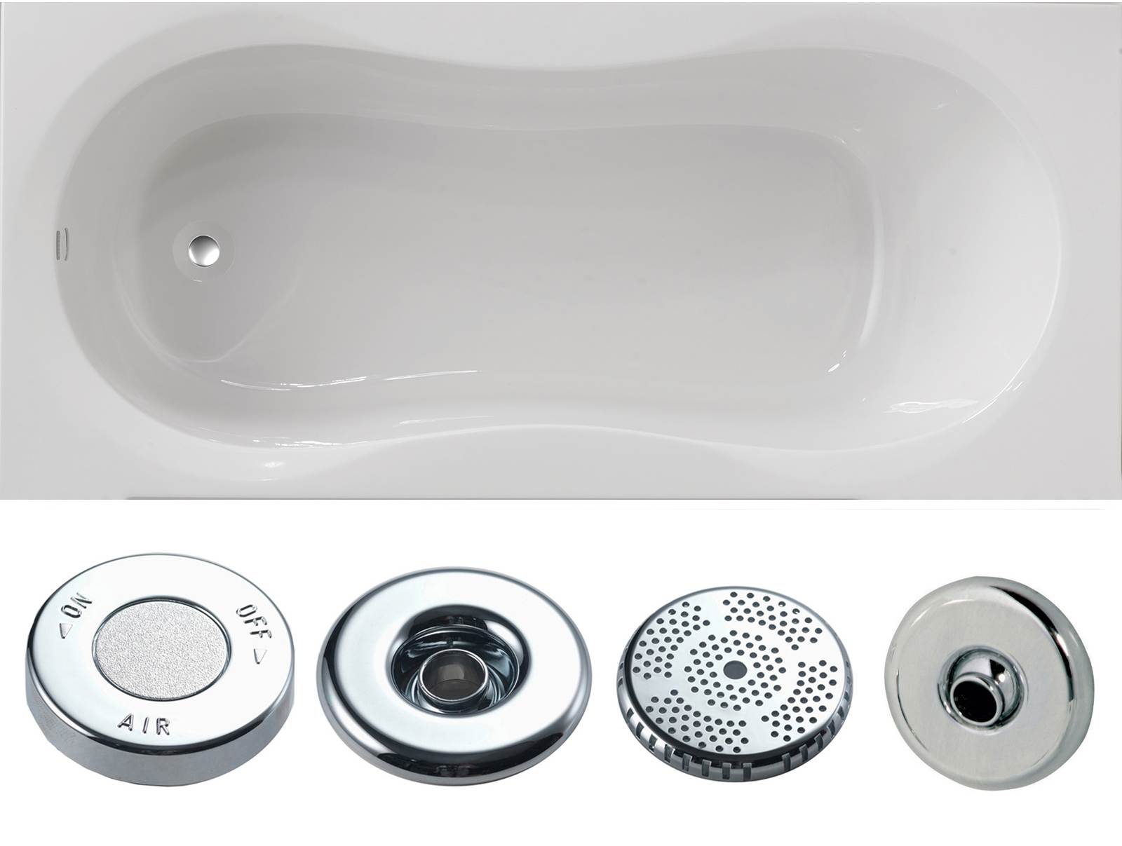 Alabama 1700 x 750mm Single Ended Whirlpool Bath - Option 2