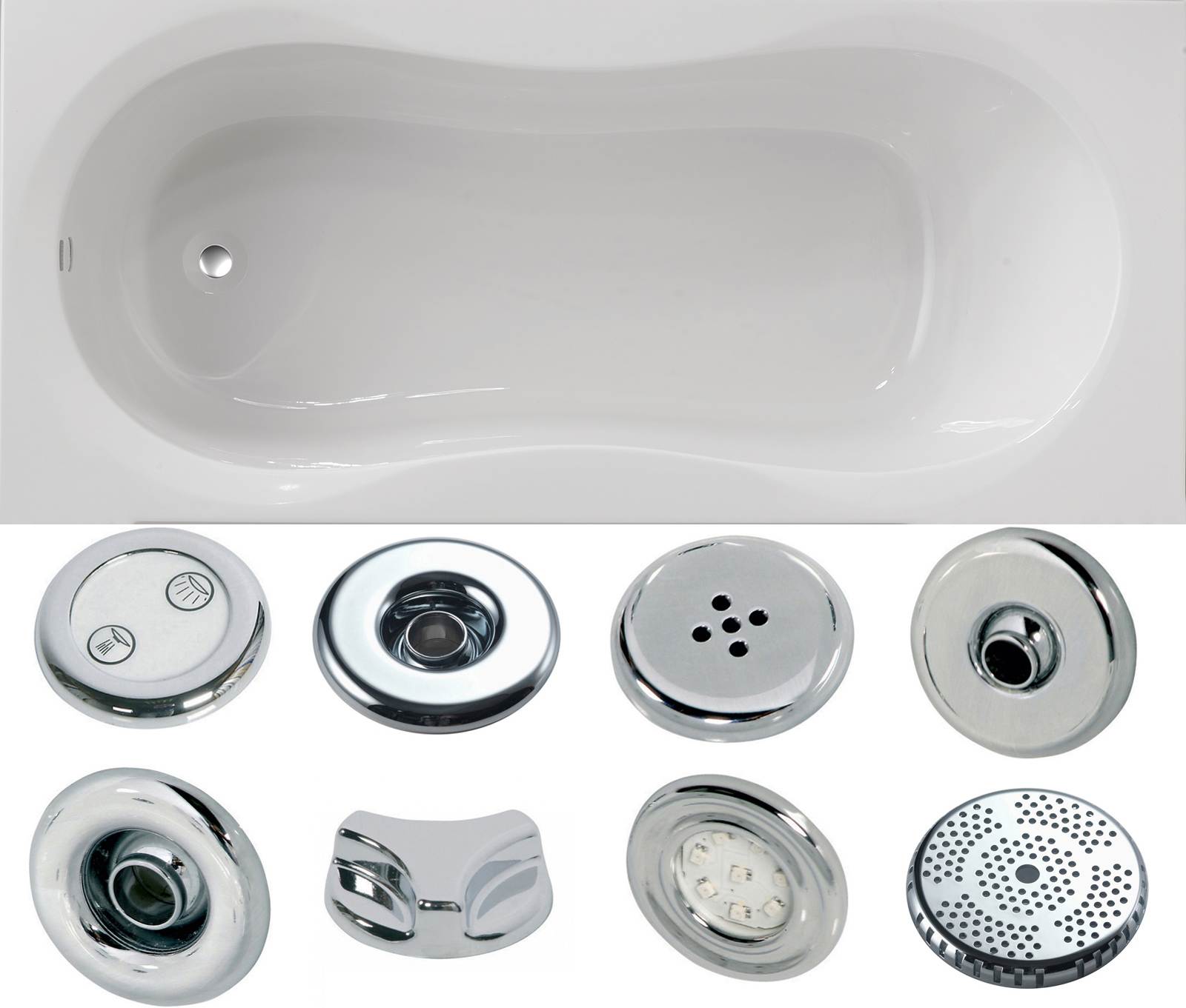 Alabama 1700 x 750mm Single Ended Whirlpool Bath - Option 3
