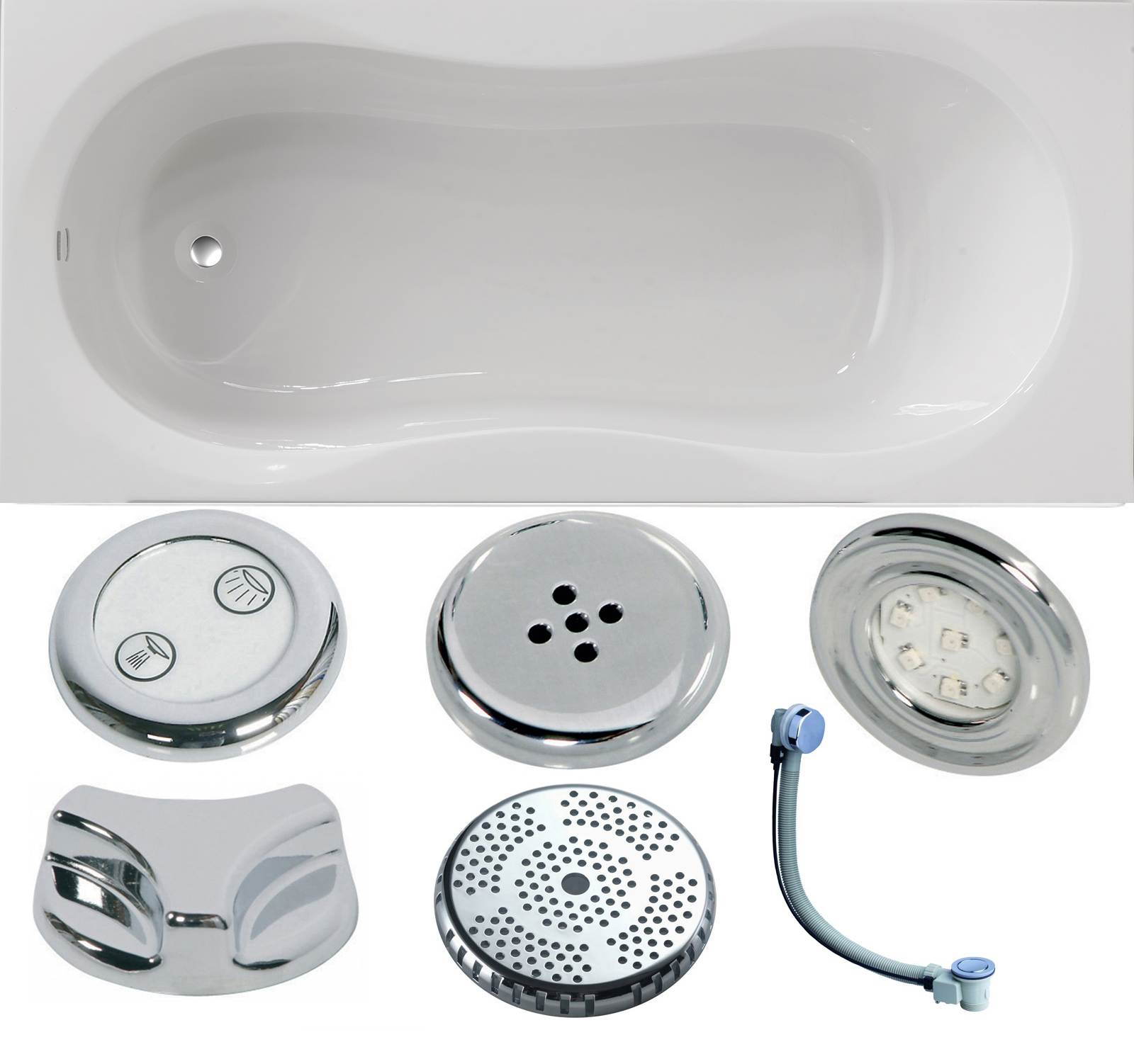 Alabama 1700 x 750mm Single Ended Whirlpool Bath - Option 5