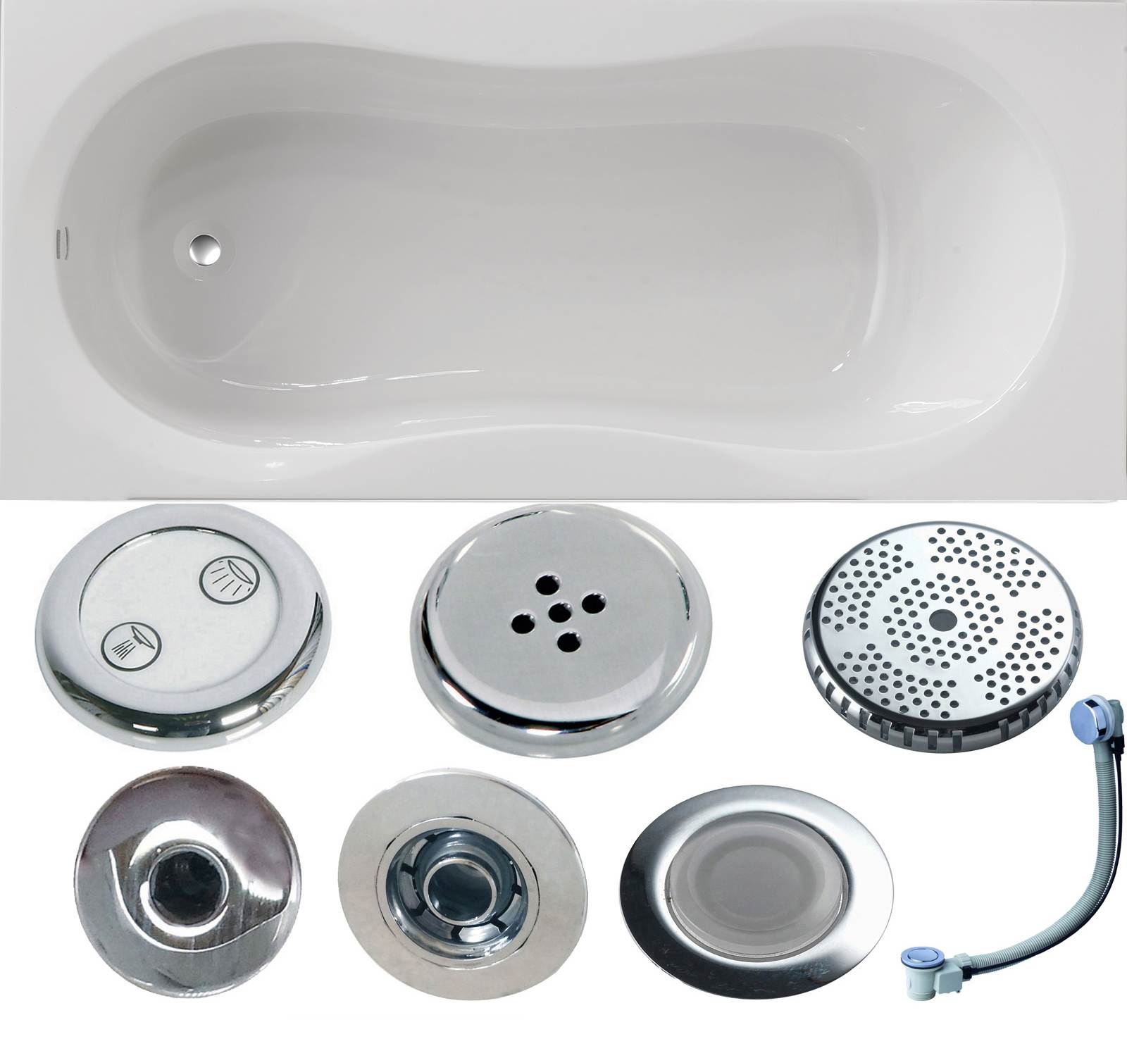 Alabama 1700 x 750mm Single Ended Whirlpool Bath - Option 6