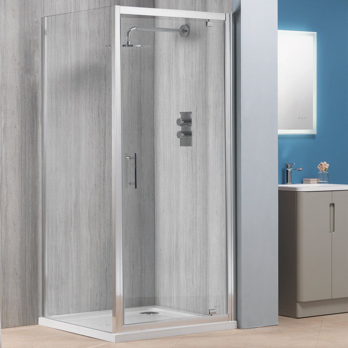 Alpha 6mm Pivot Doors - Silver