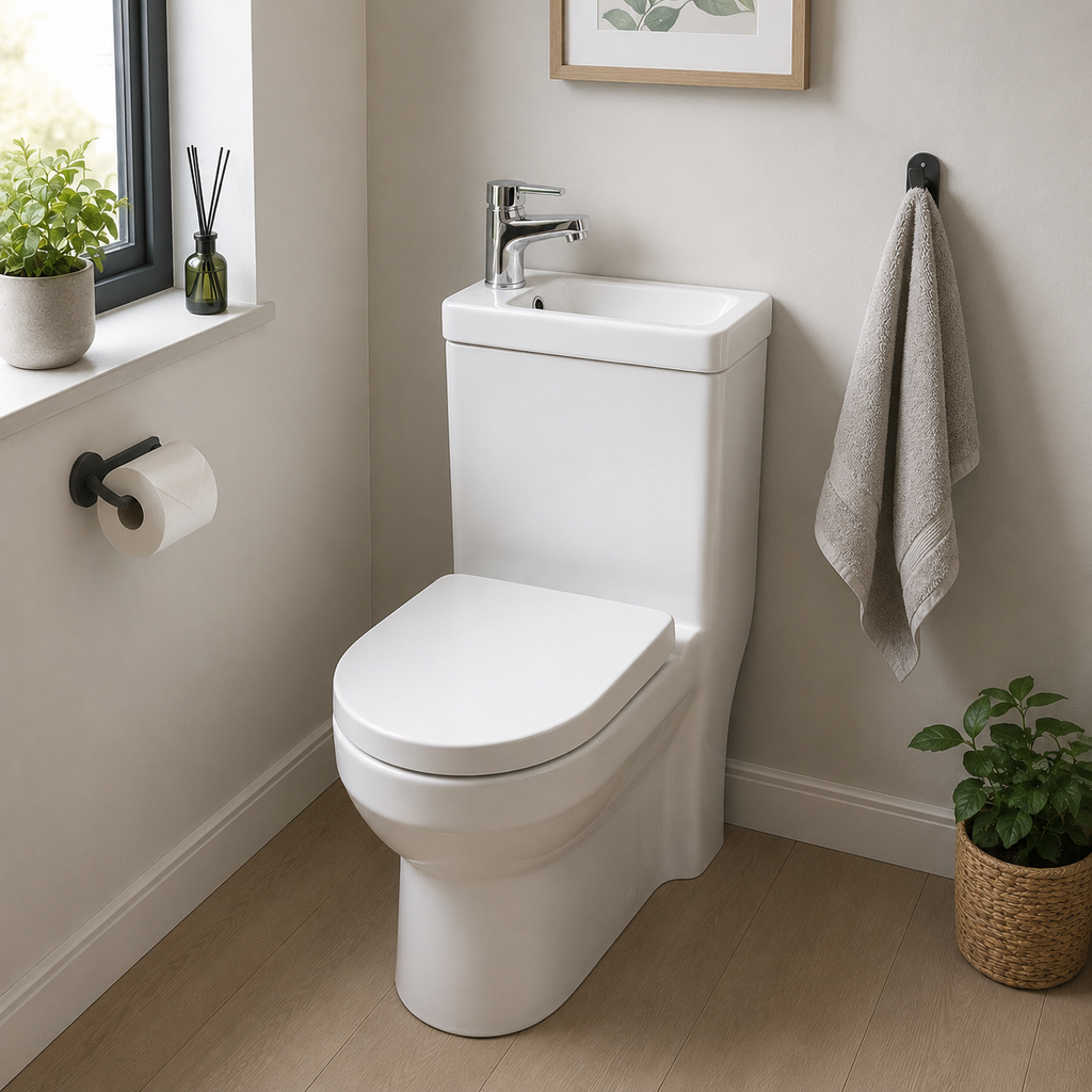 2-in-1 Space Saving Basin & WC Suite with Soft Close Seat & Basin Mixer Tap