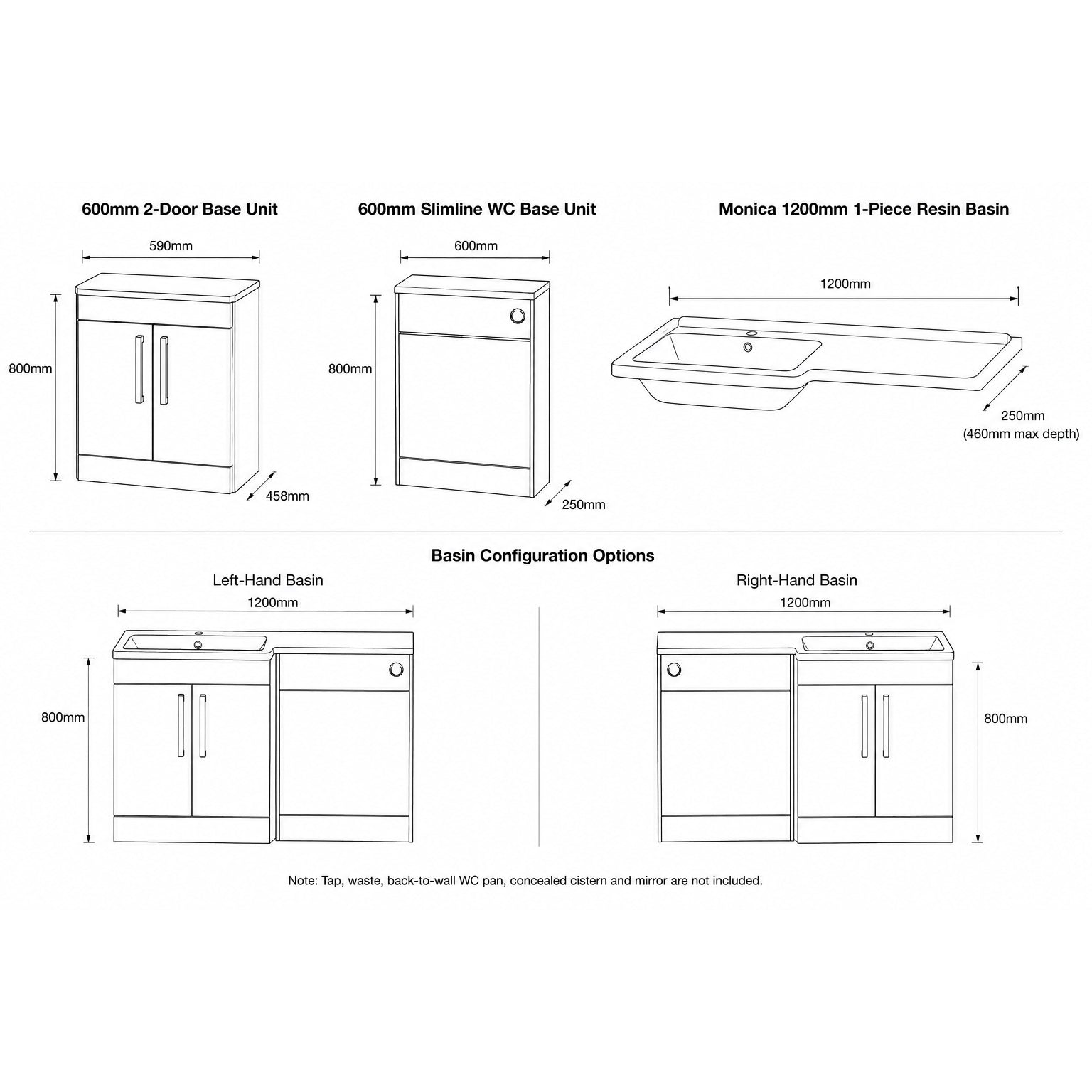 Aston 1200mm 1-Piece Basin Combination