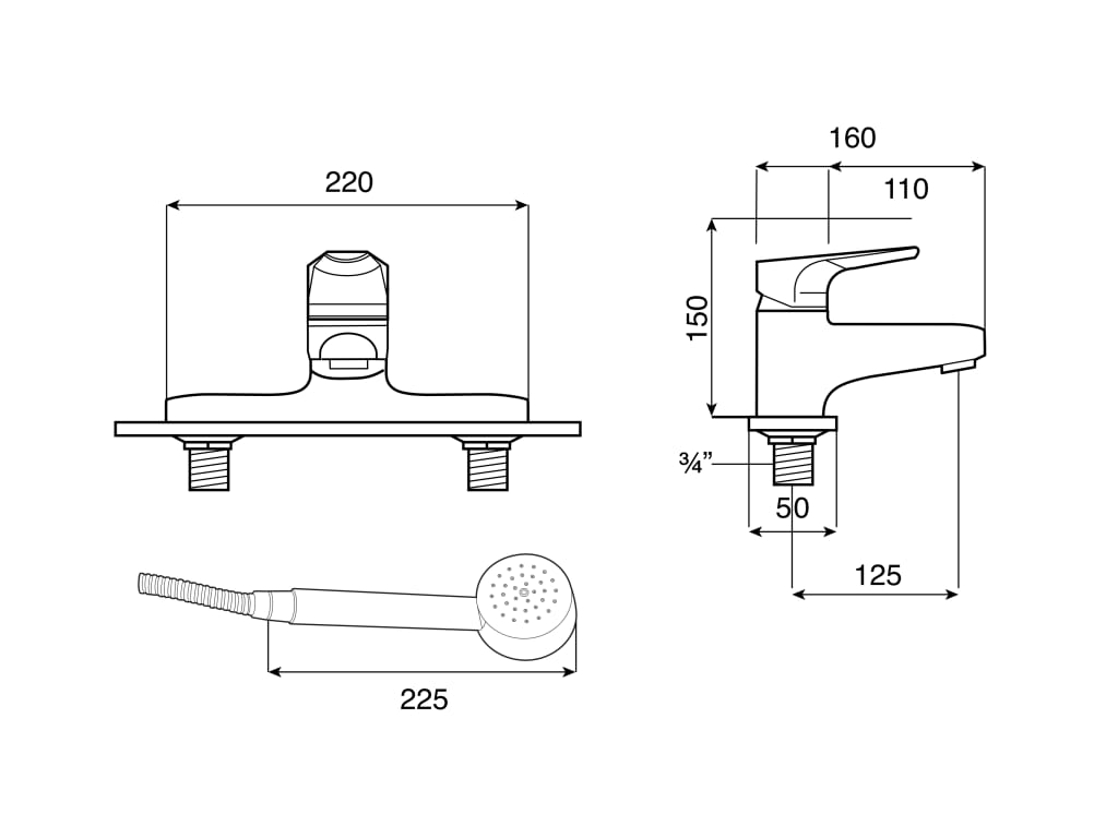 Roca Atlas Deck-Mounted Bath Shower Mixer