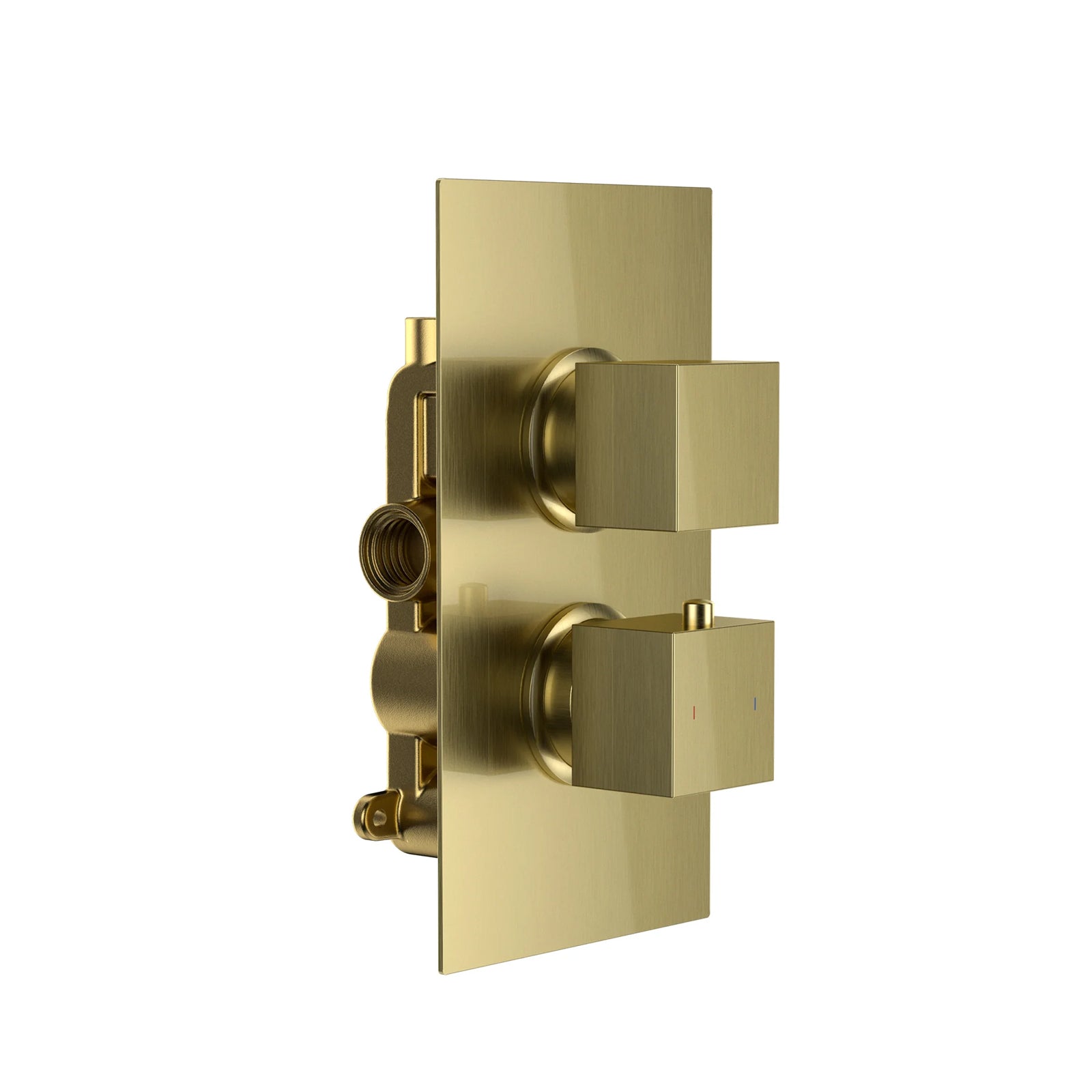 Bedgebury Square Single Outlet - Two Controls - Concealed Thermostatic Valve - Matt Brushed Brass