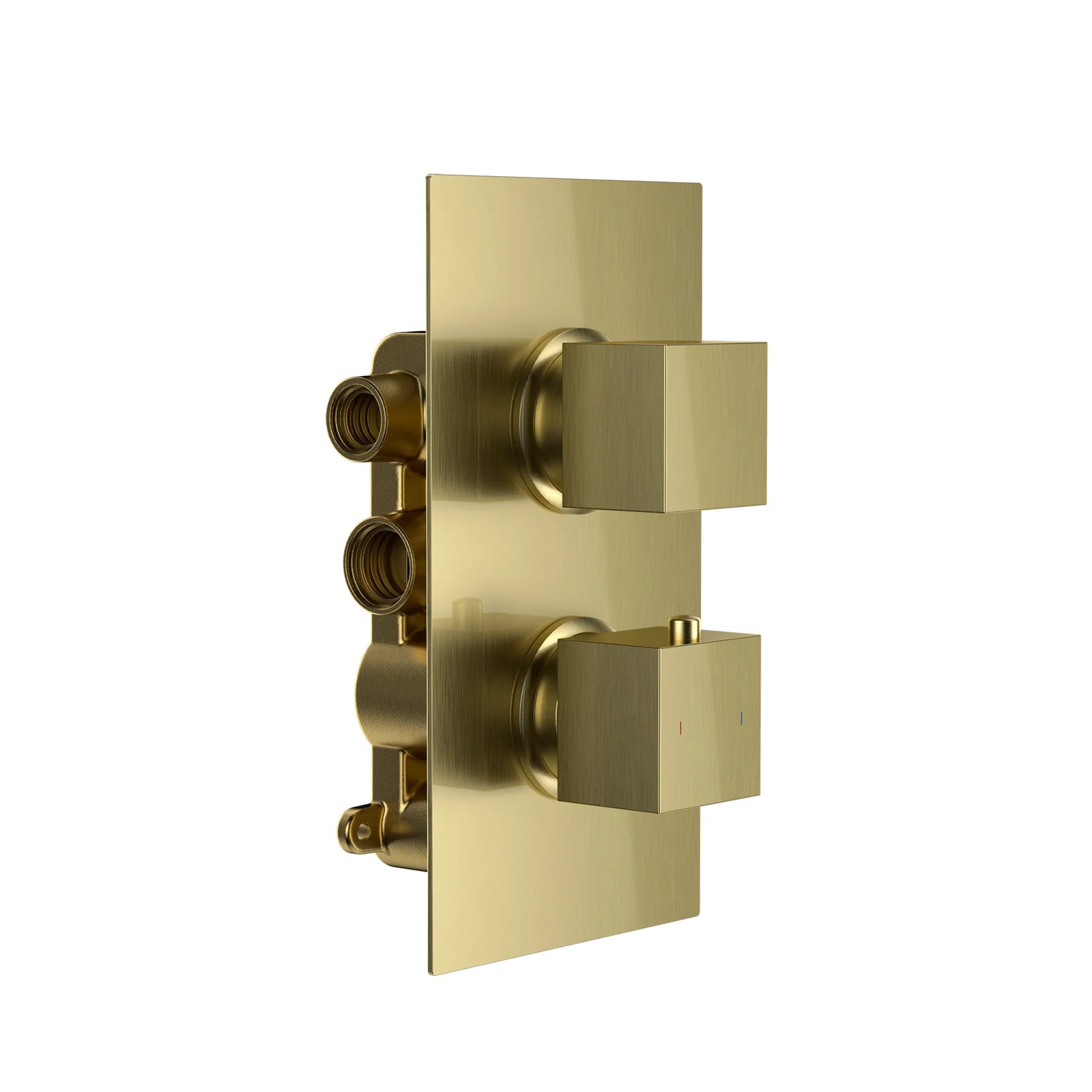 Bedgebury Square Double Outlet - Two Controls - Concealed Thermostatic Valve - Matt Brushed Brass