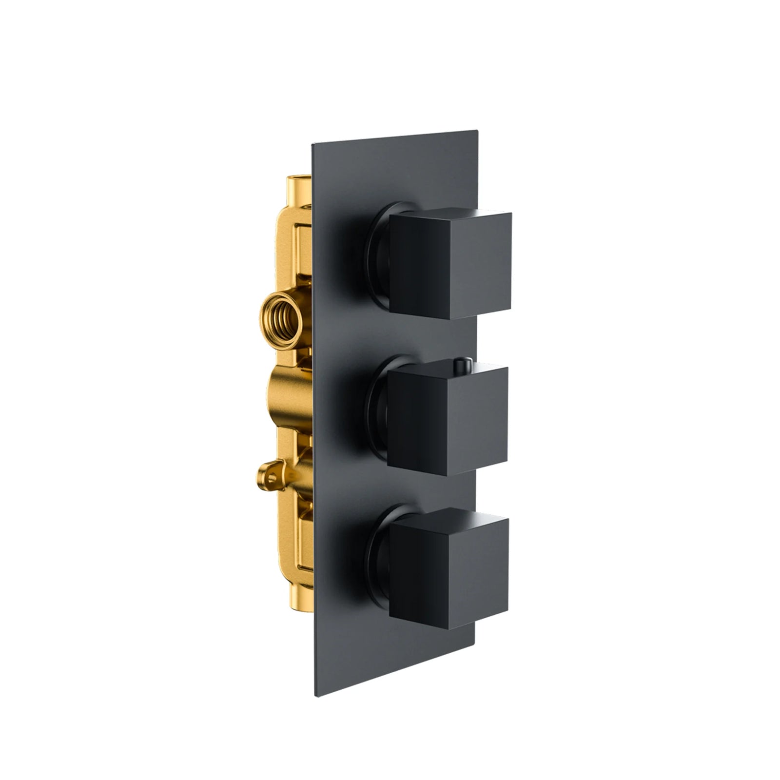 Bedgebury Square Double Outlet - Three Controls - Concealed Thermostatic Valve - Matt Black
