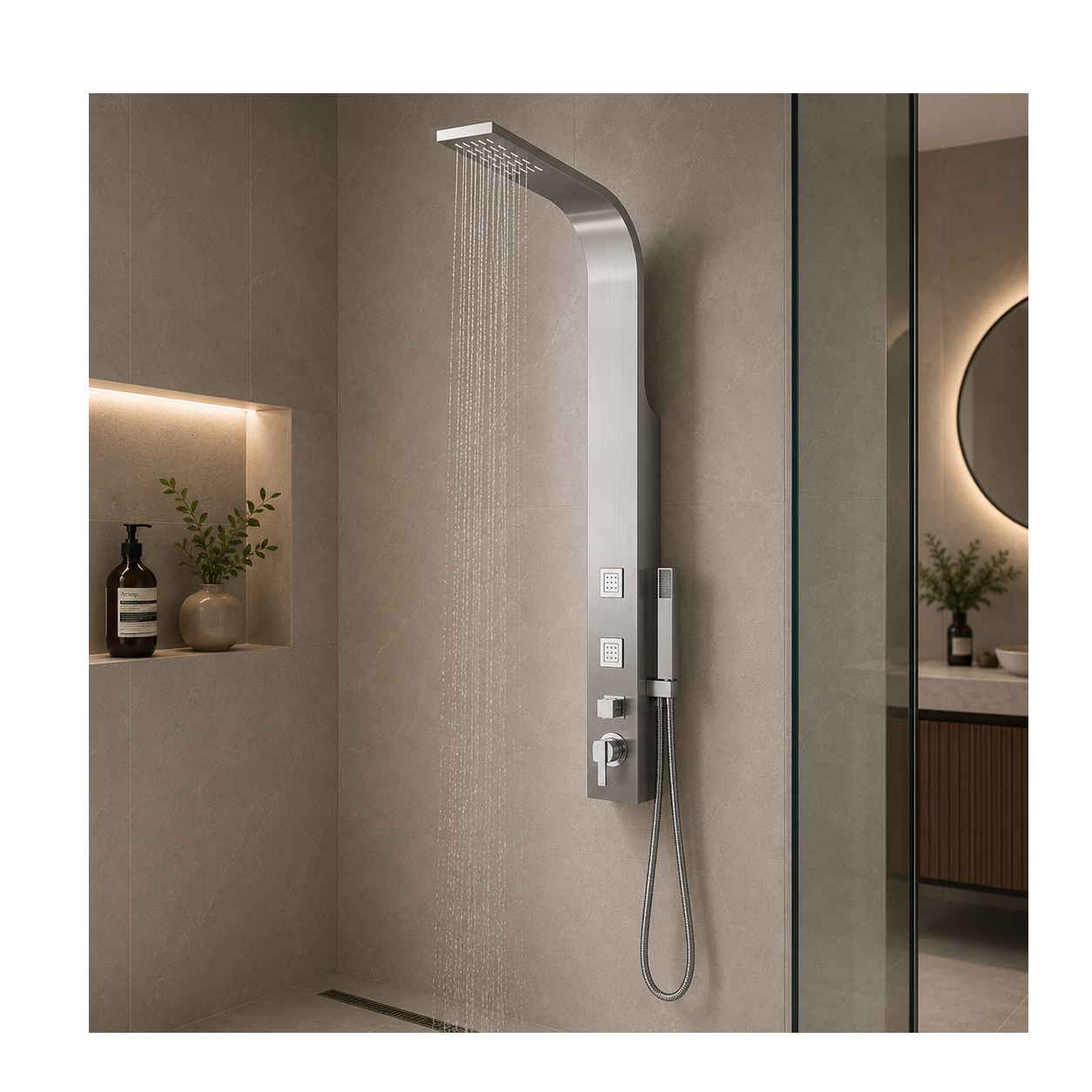 Brescia Brushed Steel Shower Column