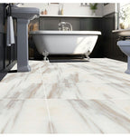 DuraFloor Carrara White Marble Rigid Click Luxury Vinyl Tile Flooring – 1.86m² Pack