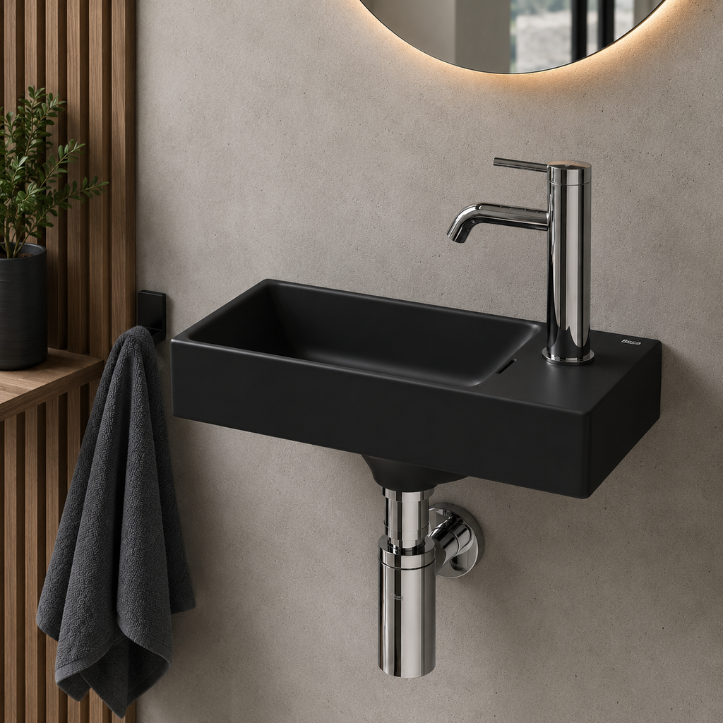 Roca Ona Compact Right Hand 450 x 260mm 1 Tap Hole Basin - Matt Black