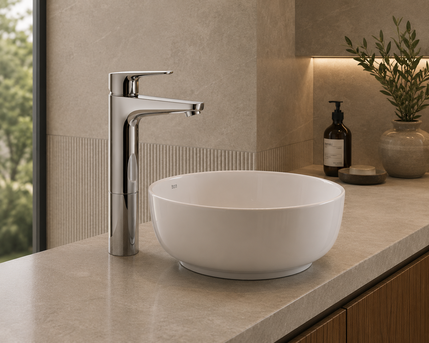 Roca Atlas Medium Plus Height Basin Mixer with Smooth Body