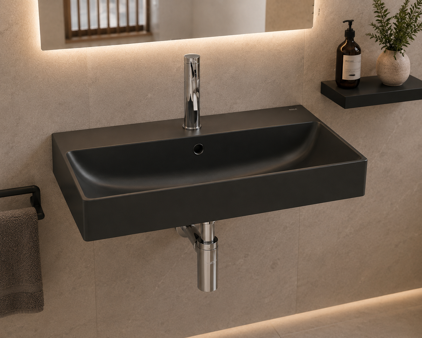 Roca Ona Matt Black Wall-Hung Compact Basin