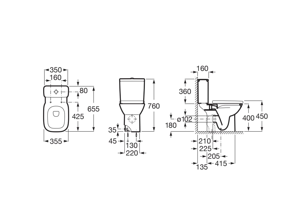 Roca Debba Square Rimless Close Coupled Pan - Open Back