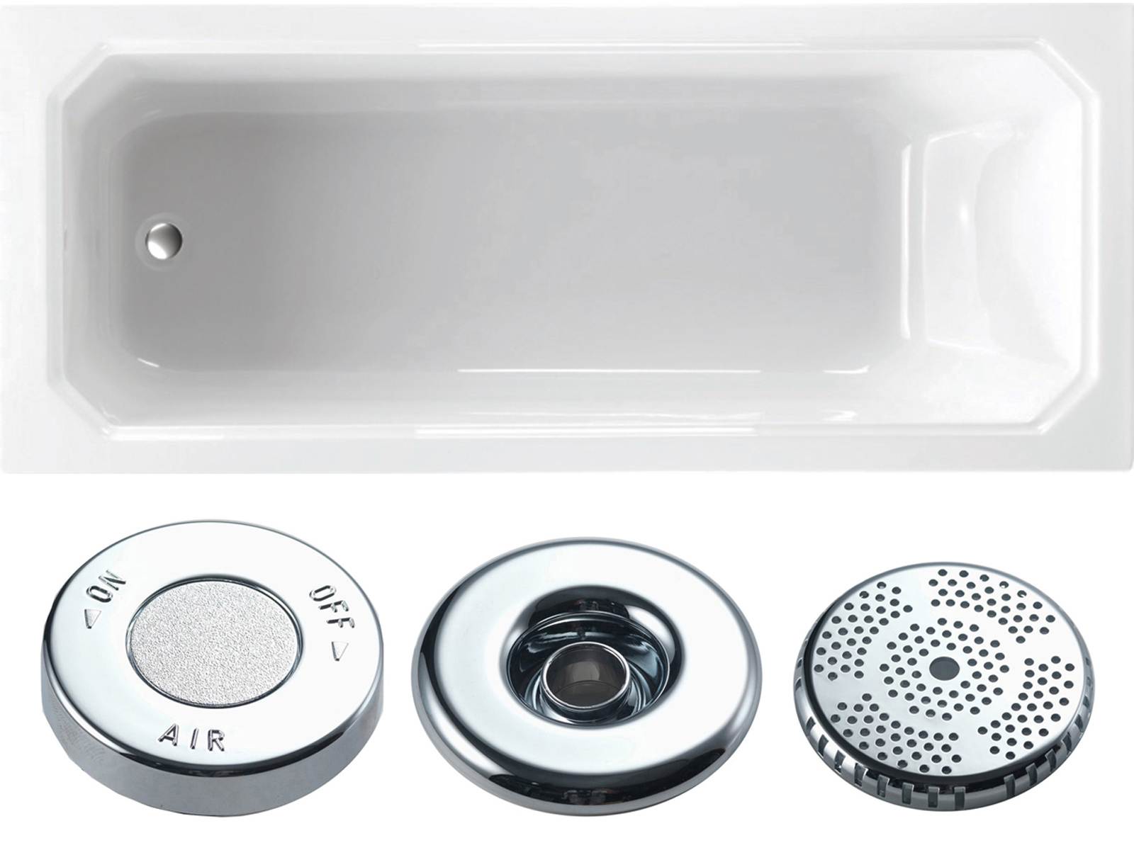 Deco 1700 x 700mm Single Ended Whirlpool Bath - Option 1