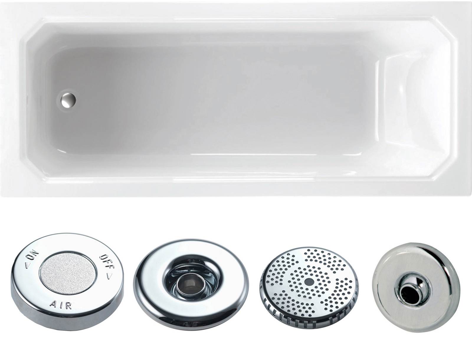 Deco 1700 x 700mm Single Ended Whirlpool Bath - Option 2