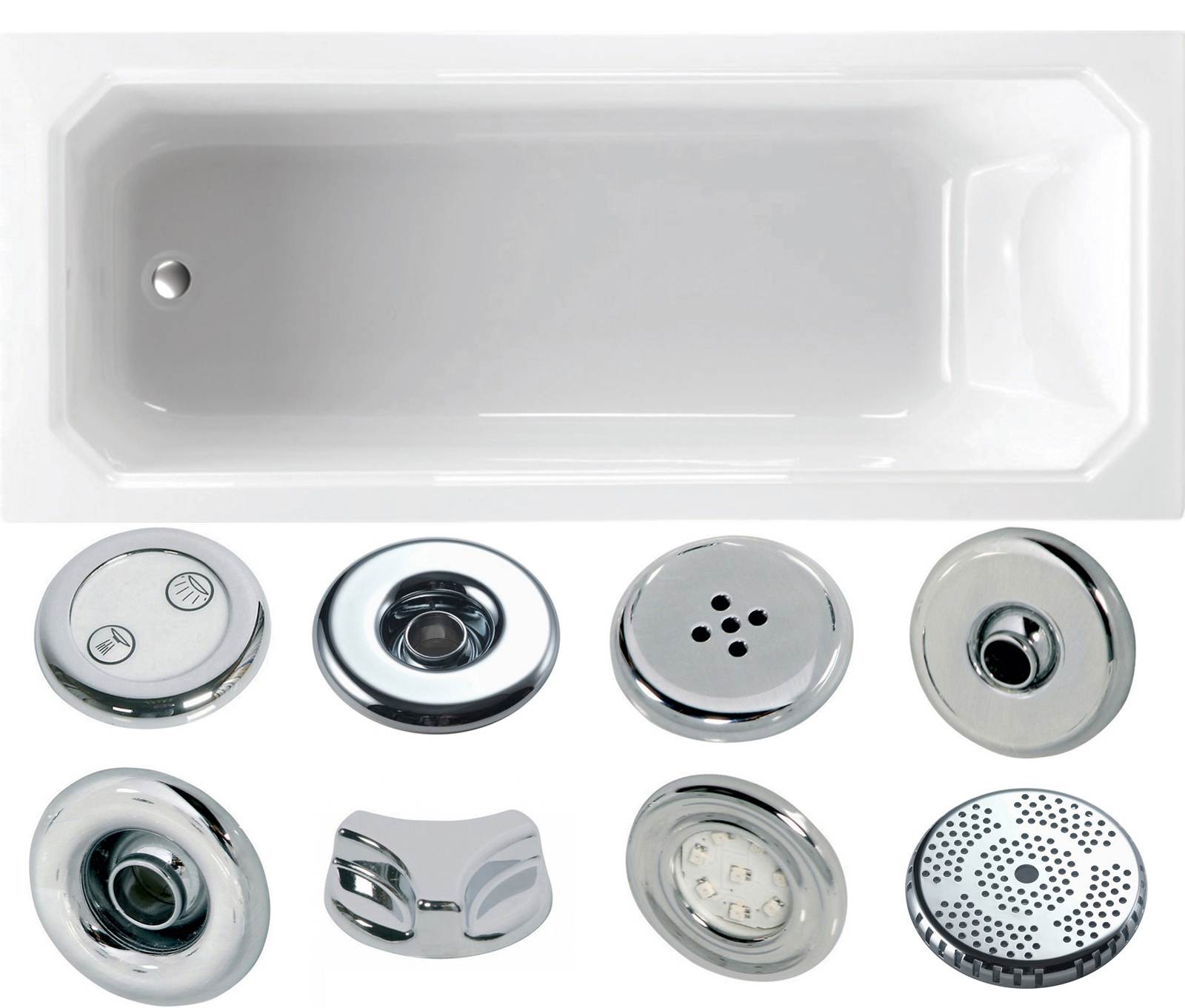 Deco 1700 x 700mm Single Ended Whirlpool Bath - Option 3