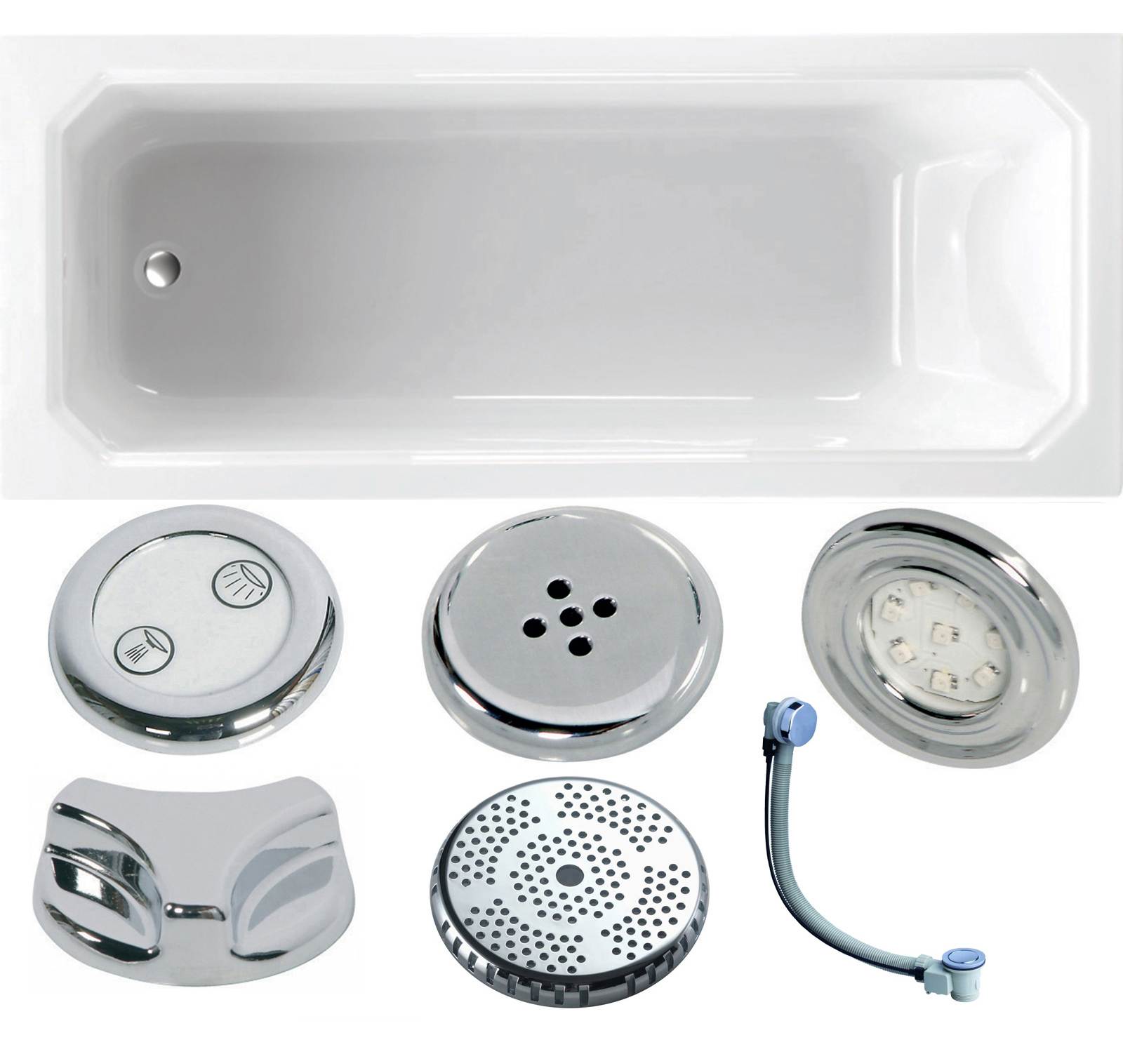 Deco 1700 x 700mm Single Ended Whirlpool Bath - Option 5
