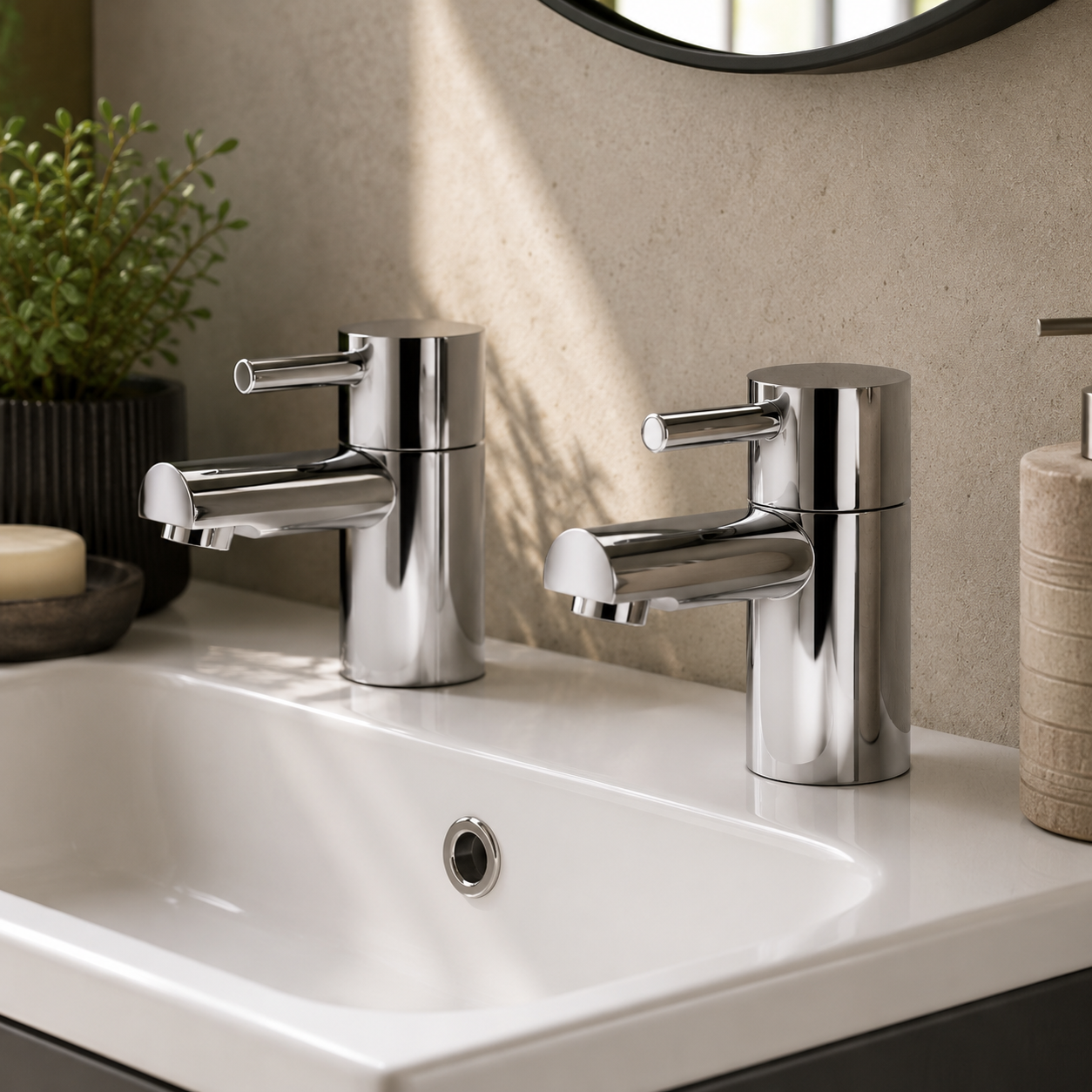 Ebony Chrome Basin Taps (Pair) – 2 Tap Hole