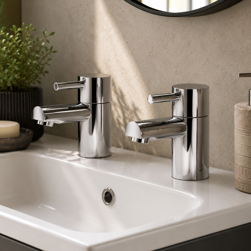 Ebony Chrome Basin Taps (Pair) – 2 Tap Hole