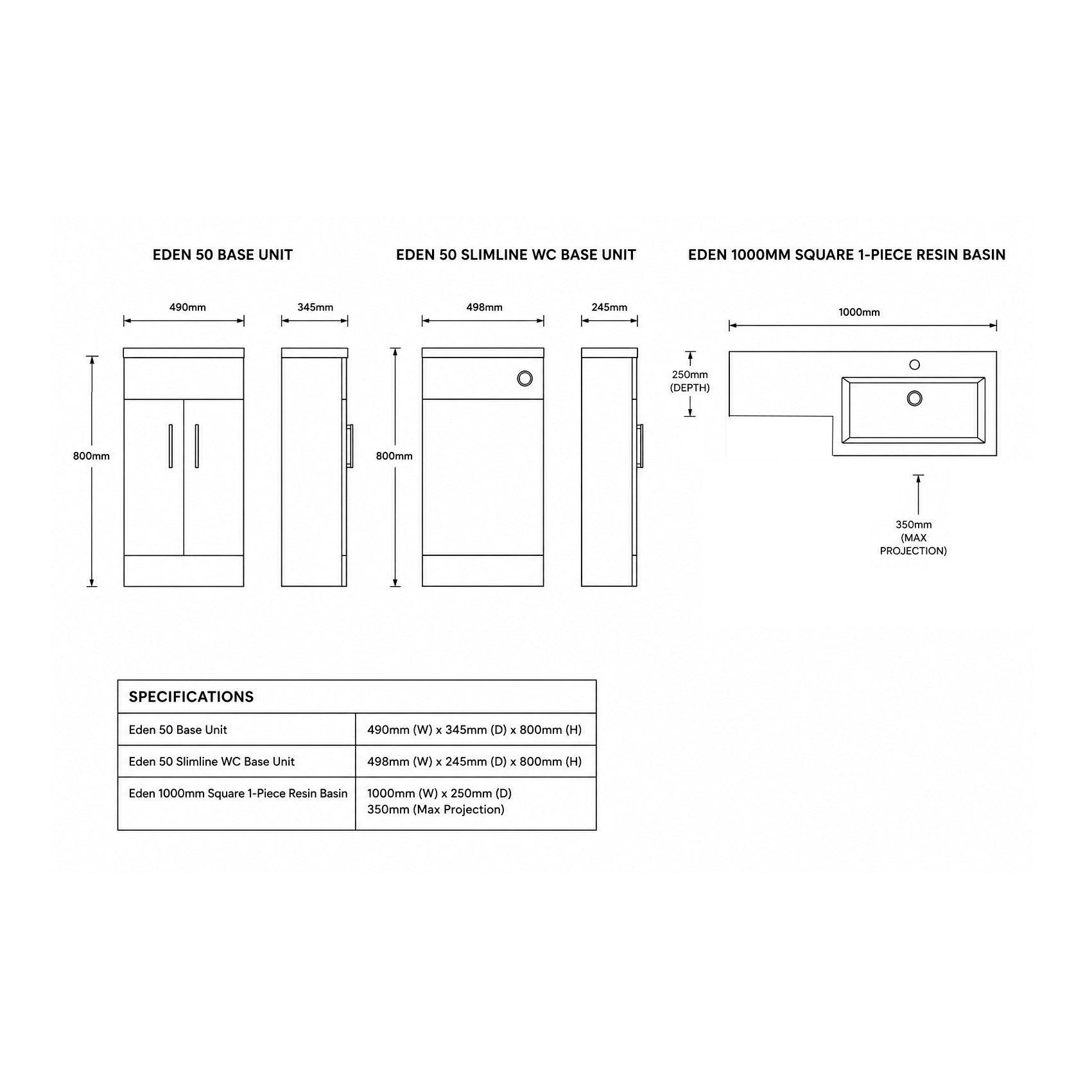 Eden 1000 1-Piece Square Basin Combination