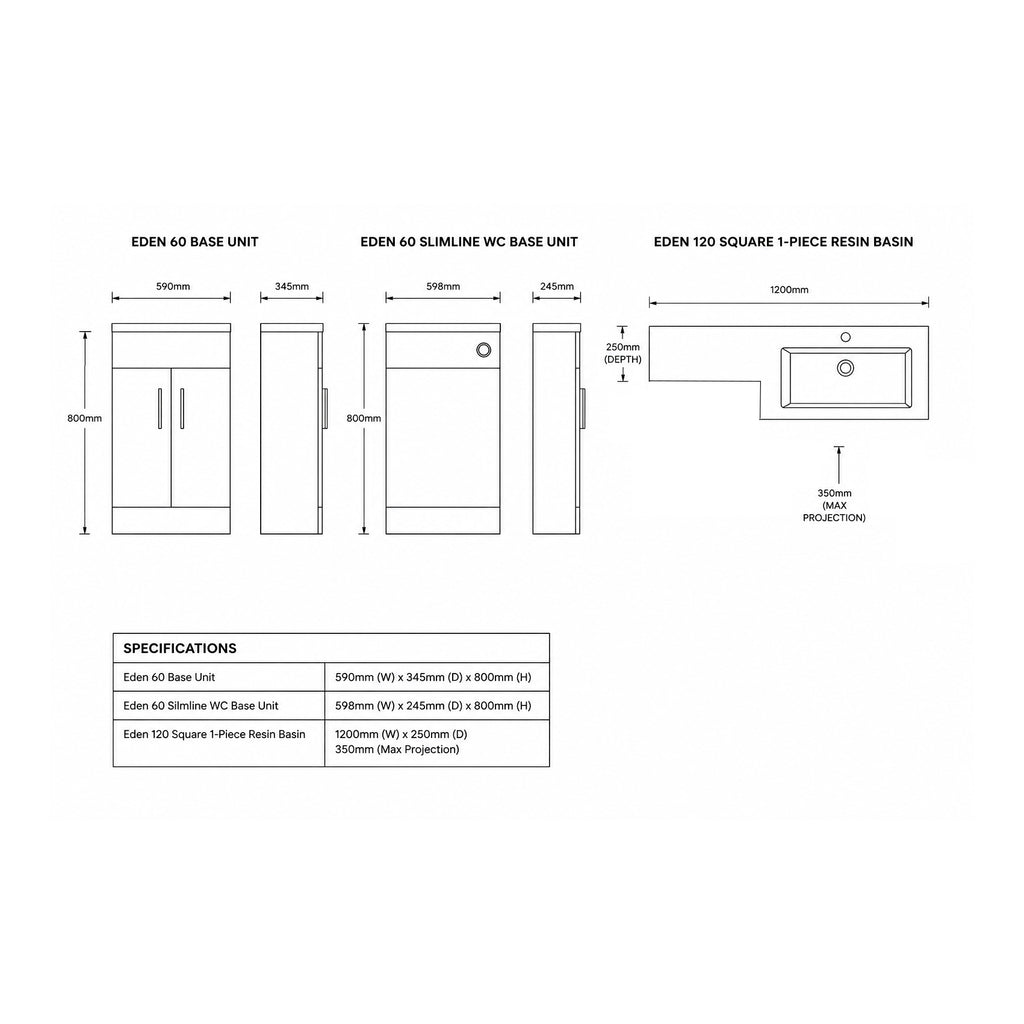Eden 1200mm Square Basin Combination Unit with Slimline WC Housing – Left or Right Hand