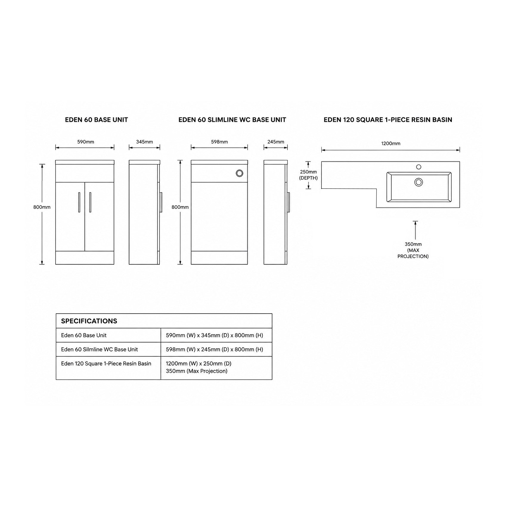 Eden 1200 1-Piece Square Basin Combination