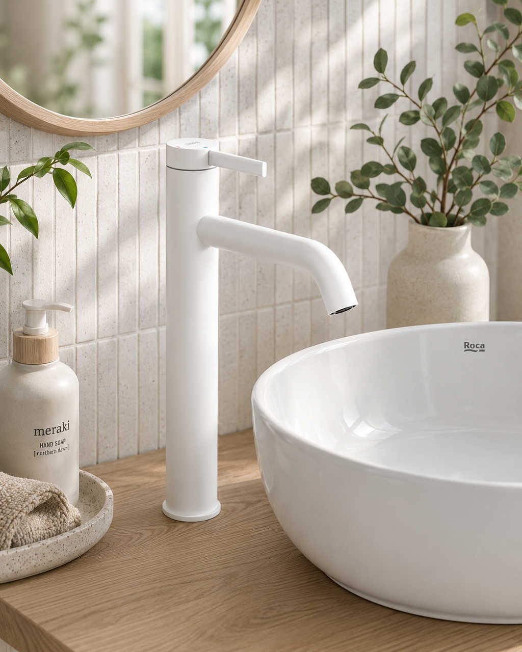 Roca Ona Extended Basin Mixer Smooth Body with Cold Start
