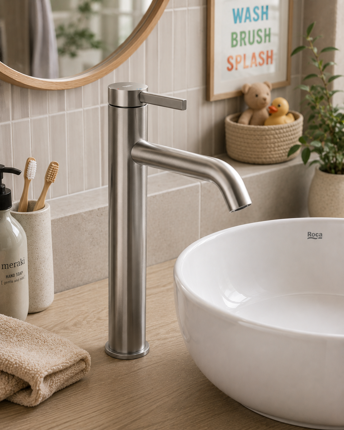 Roca Ona Extended Basin Mixer Smooth Body with Cold Start