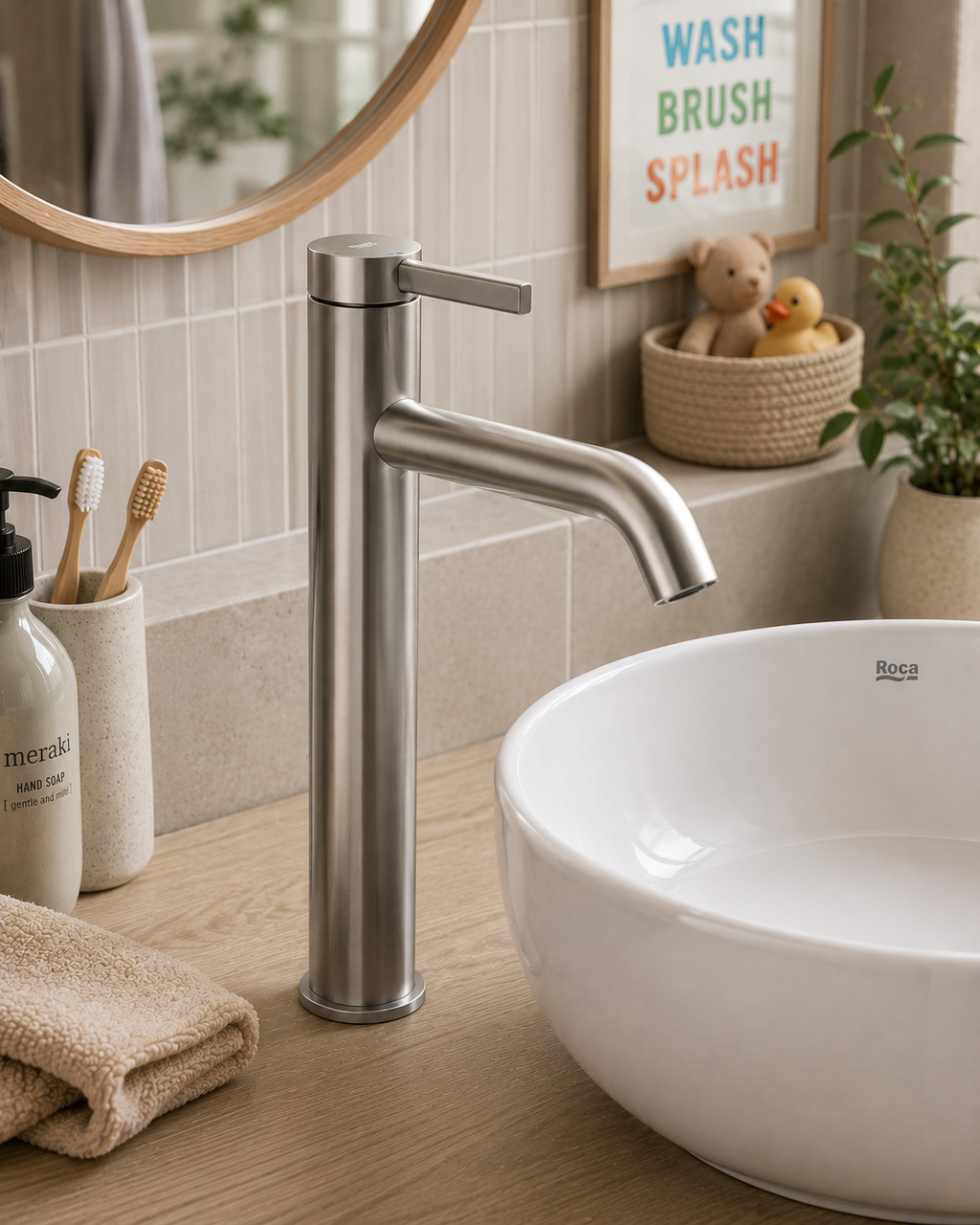 Roca Ona Extended Basin Mixer Smooth Body with Cold Start