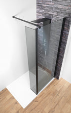 Genesis 8mm Showerwall - Matt Black - Smoked Glass