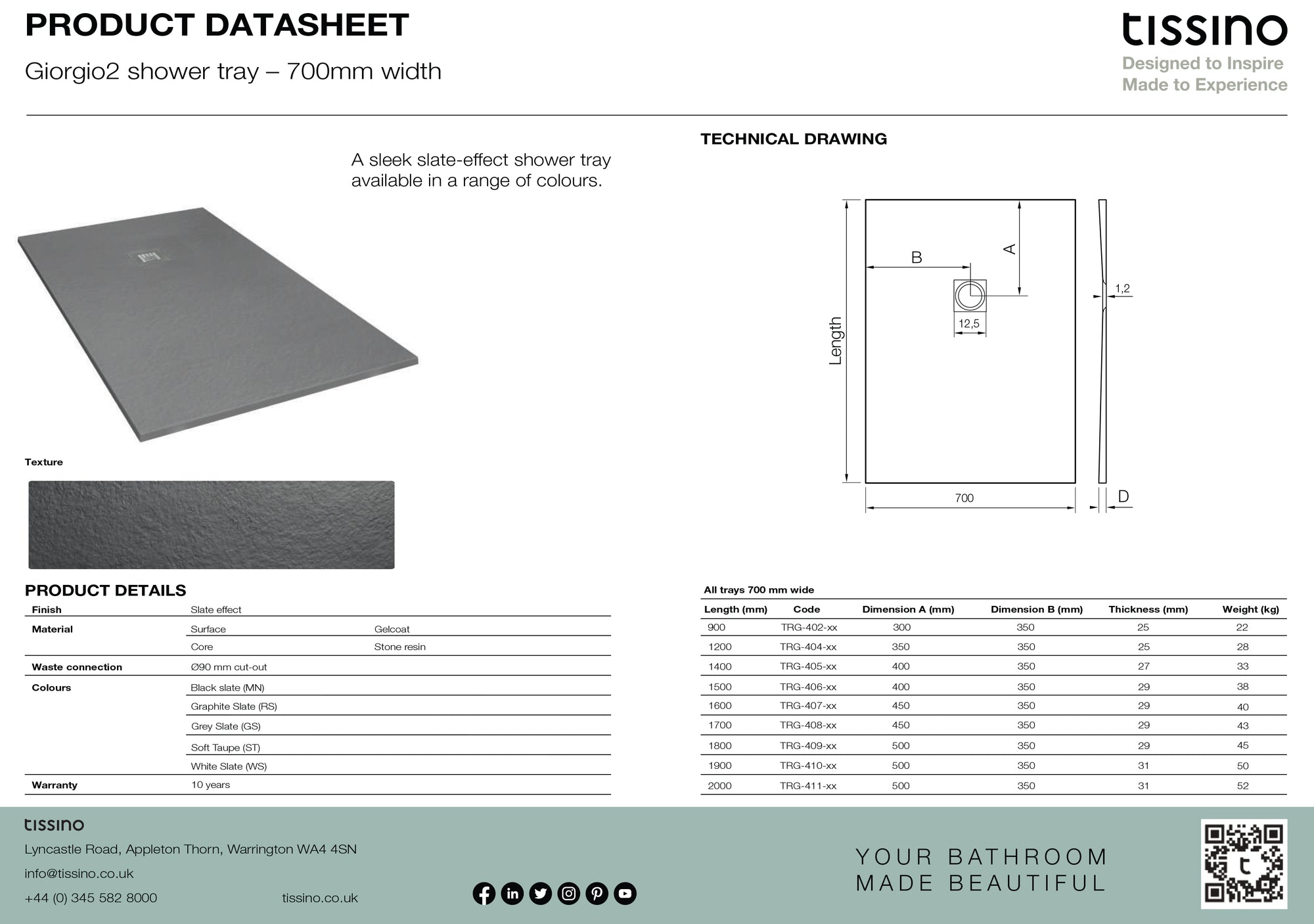 Giorgio2 Square & Rectangular Shower Trays - Graphite Slate