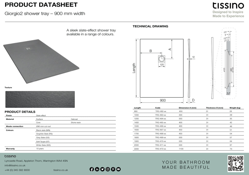 Giorgio2 Square & Rectangular Shower Trays - Graphite Slate