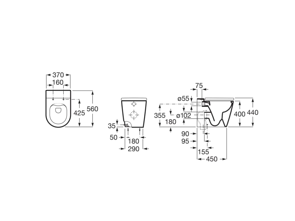 Roca Inspira Round Rimless Back to Wall Pan