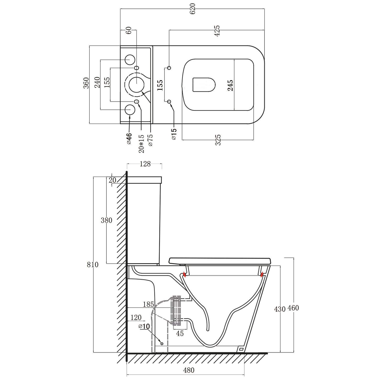 Kansas Rimless Close Coupled Pan with Open Back & Soft Close Seat