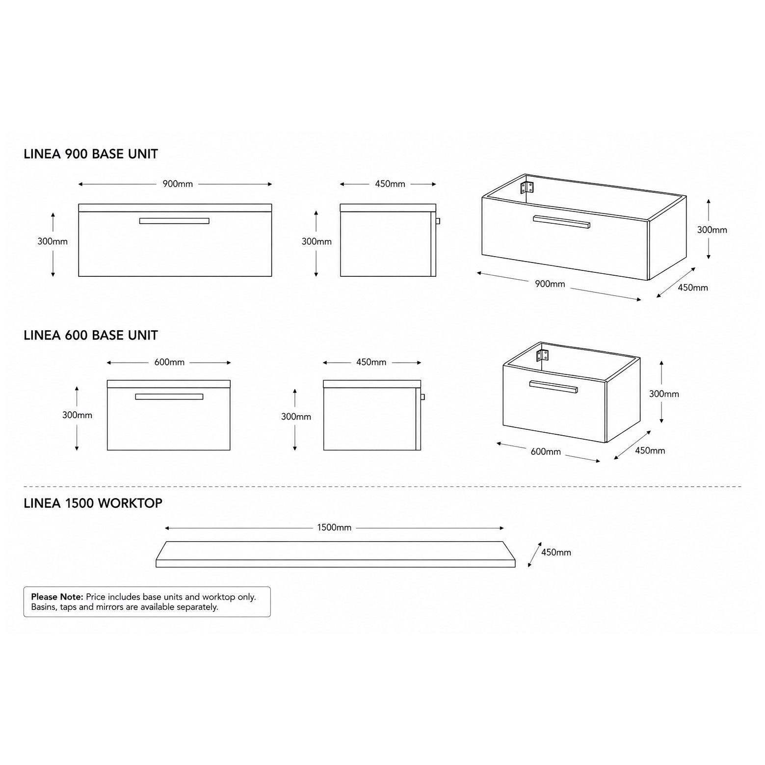 Linea 150 2-Drawer Wall-Hung Vanity Unit Combination