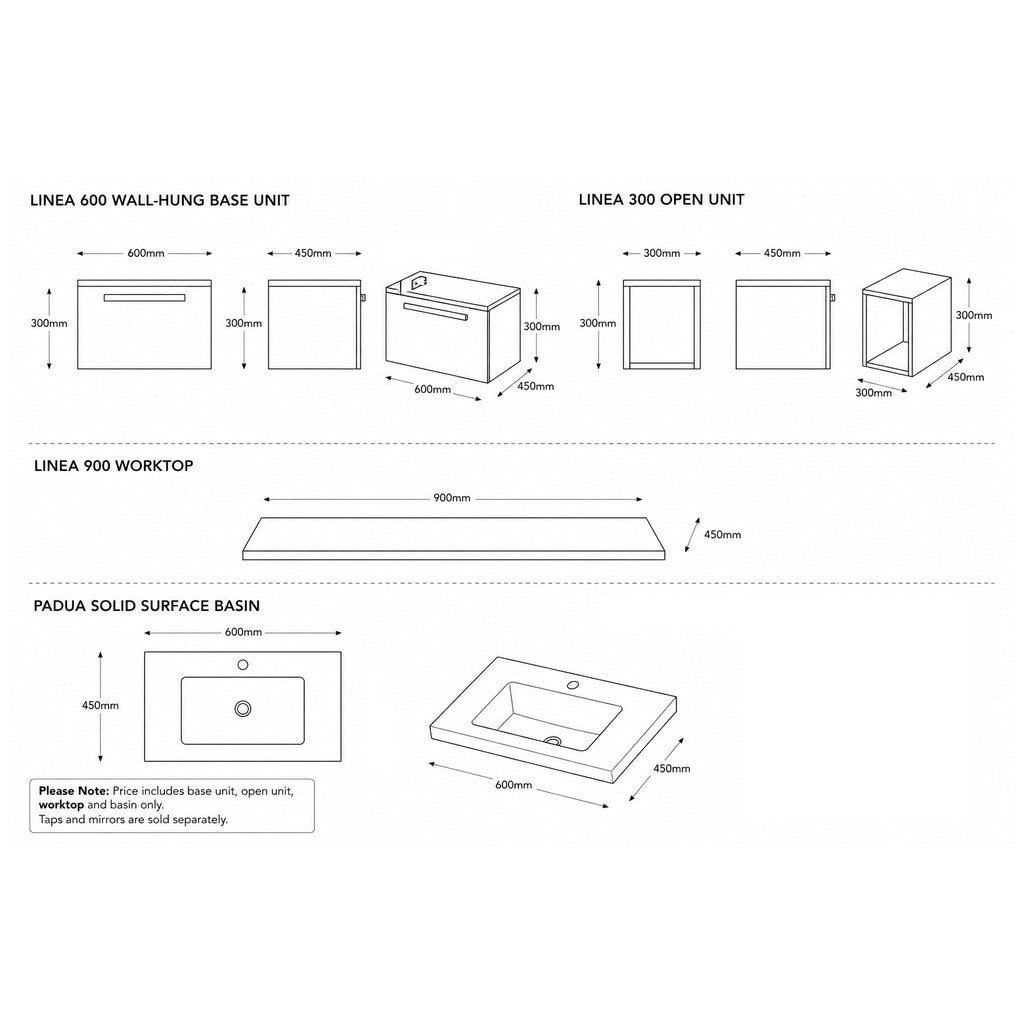 Linea 90 1-Drawer Wall-Hung Vanity Unit Combination