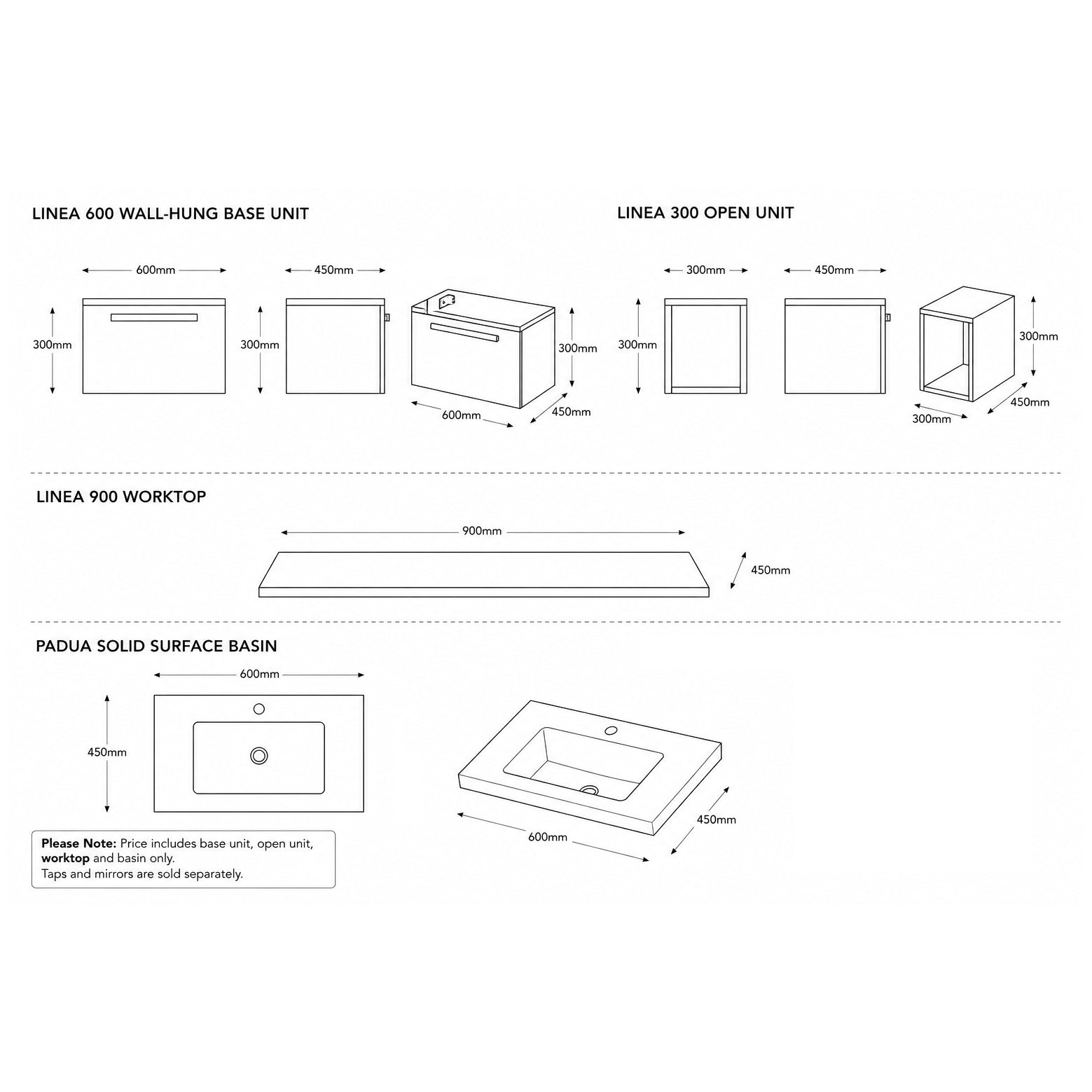 Linea 90 1-Drawer Wall-Hung Vanity Unit Combination