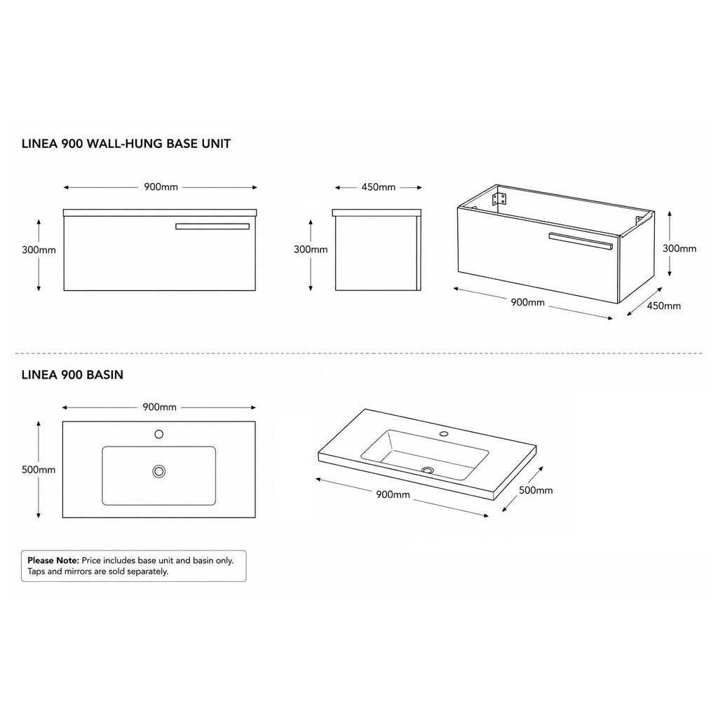 Linea 90 1-Drawer Wall-Hung Vanity Unit