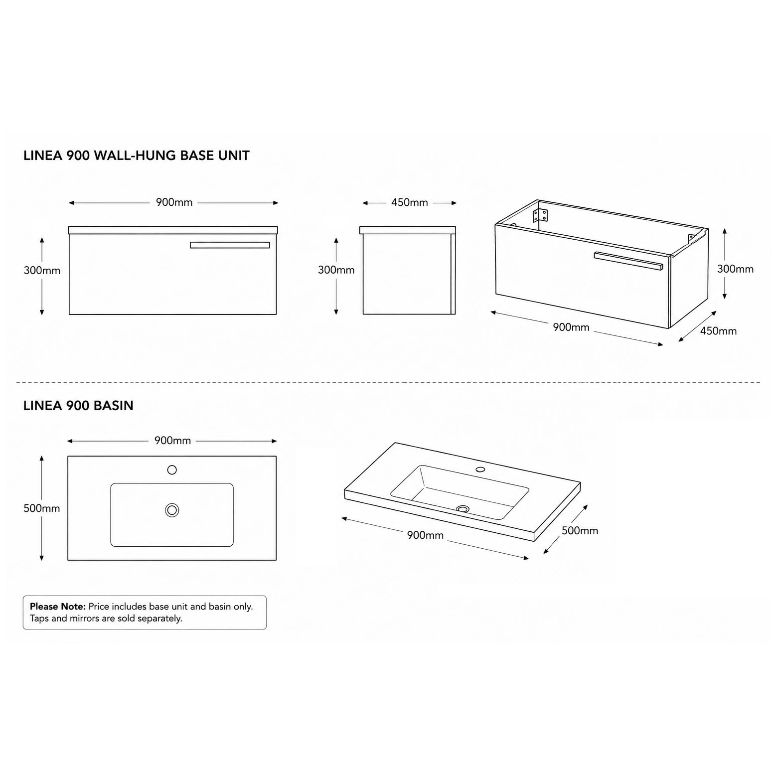 Linea 90 1-Drawer Wall-Hung Vanity Unit