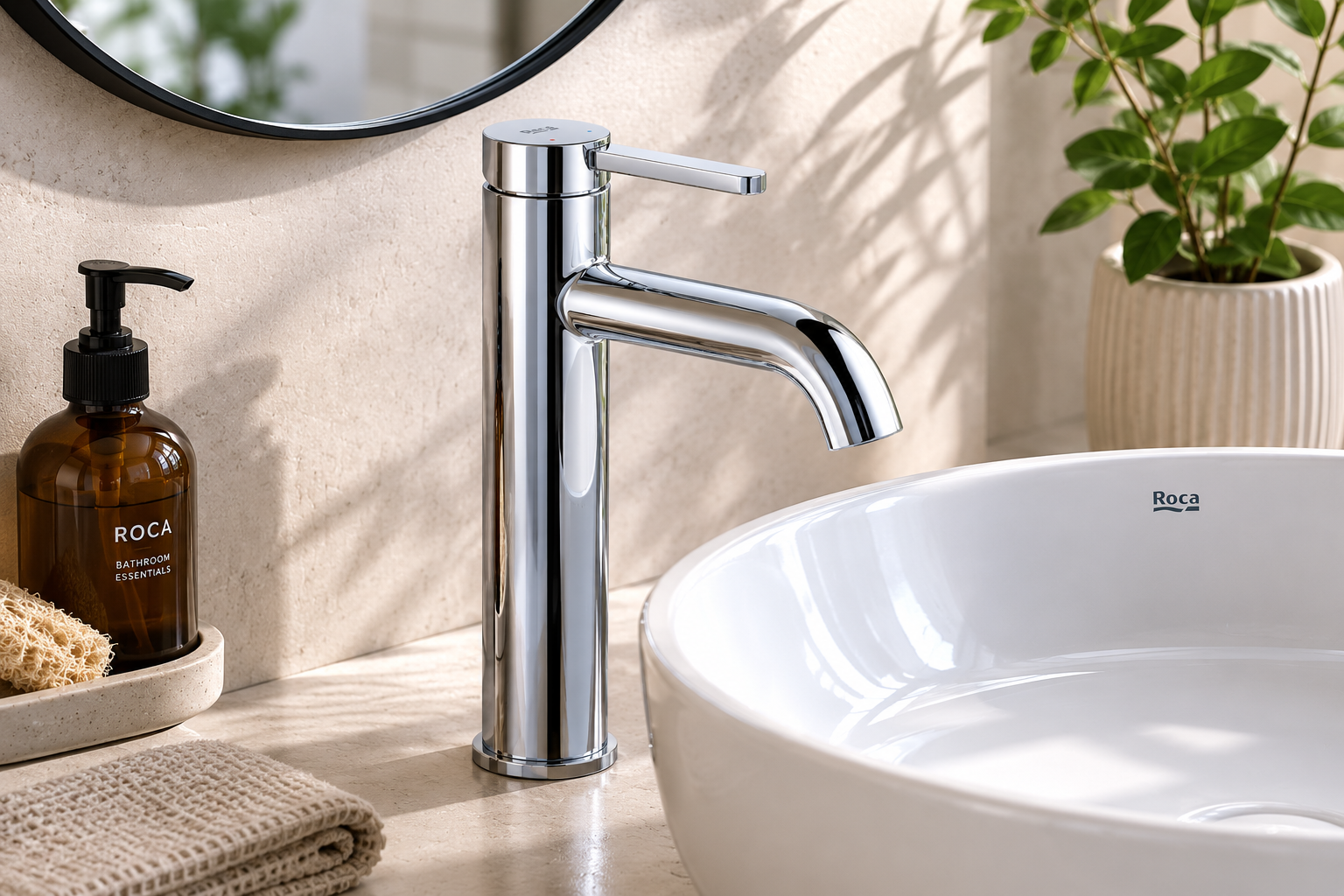 Roca Ona Medium Height Basin Mixer Smooth Body with Cold Start