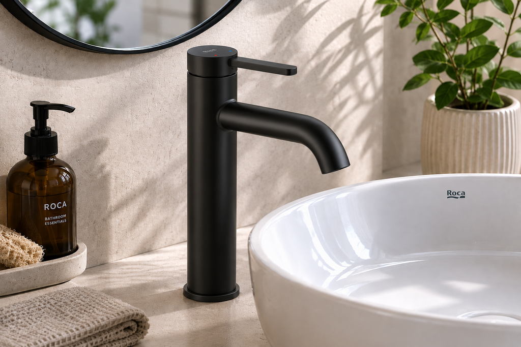 Roca Ona Medium Height Basin Mixer Smooth Body with Cold Start