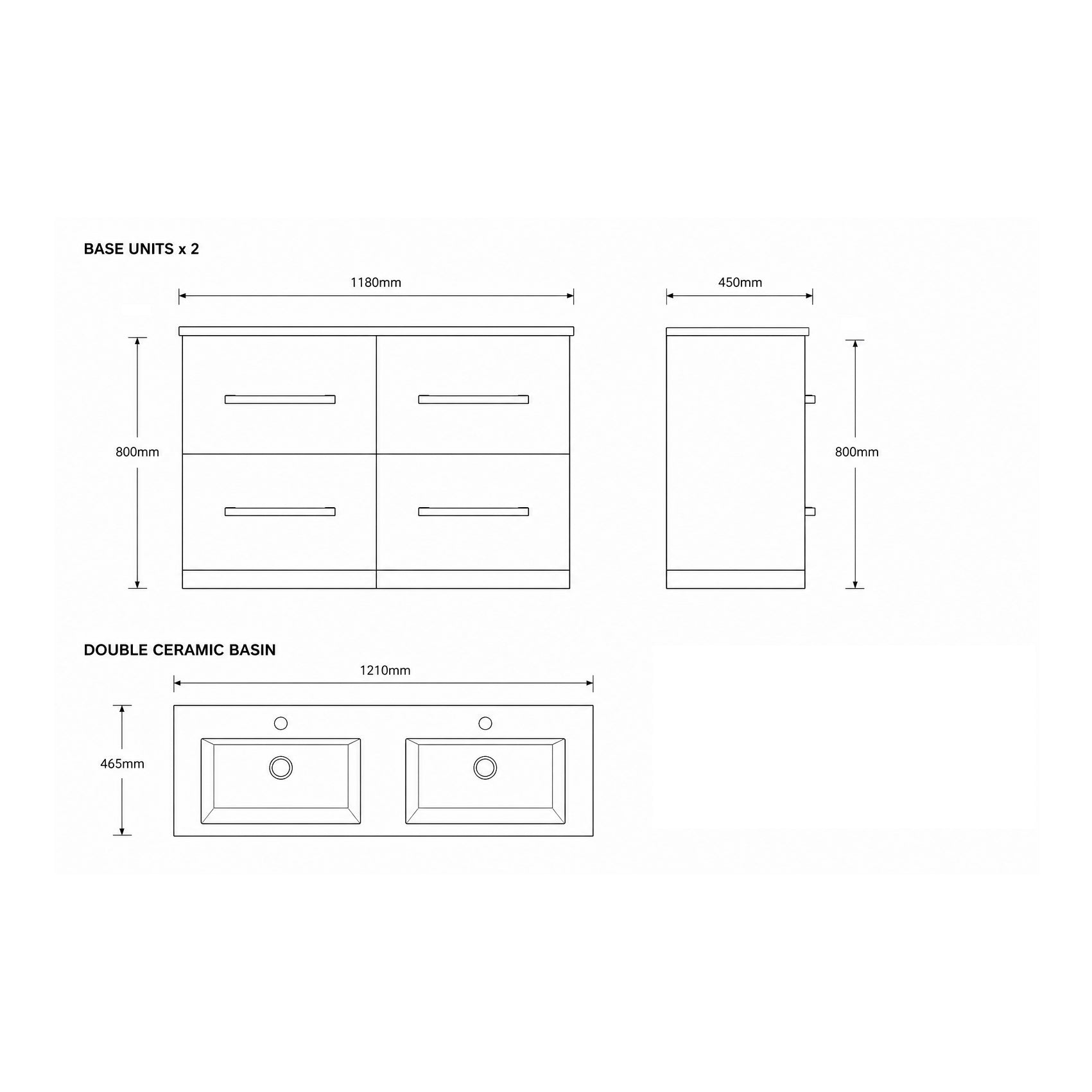 Monica Double 120 2-Drawer Double Basin Combination