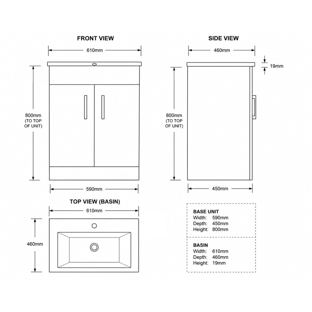 Monica 600mm Base Unit & Basin - Gloss White