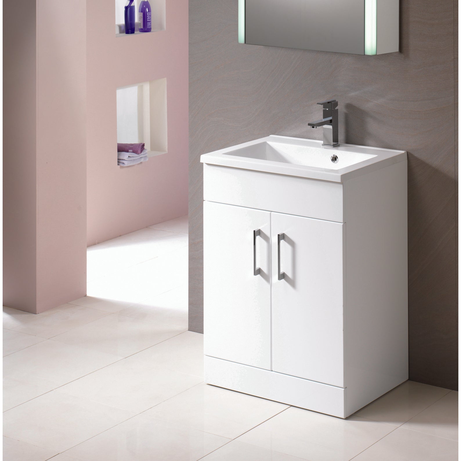 Monica 600mm Base Unit & Basin - Gloss White
