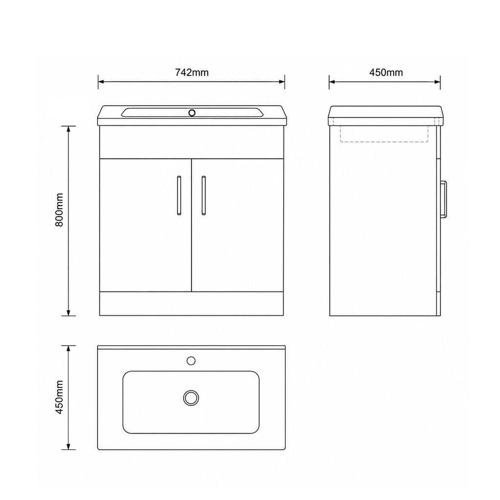 Monica 750mm White Base Unit & Basin