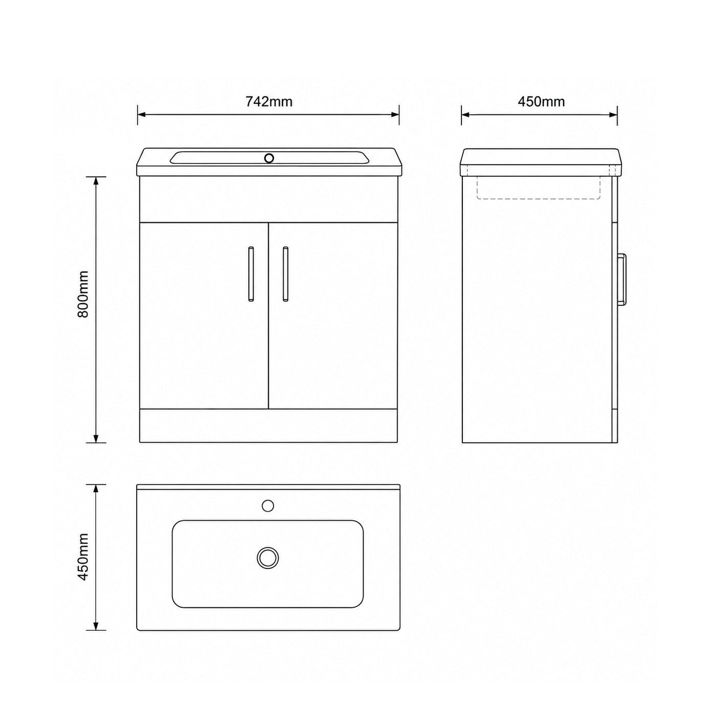 Monica 750mm White Base Unit & Basin