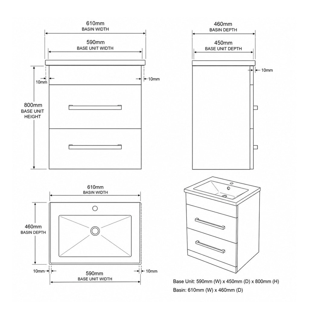 Monica 600mm Floor Standing Unit with 2 Drawers