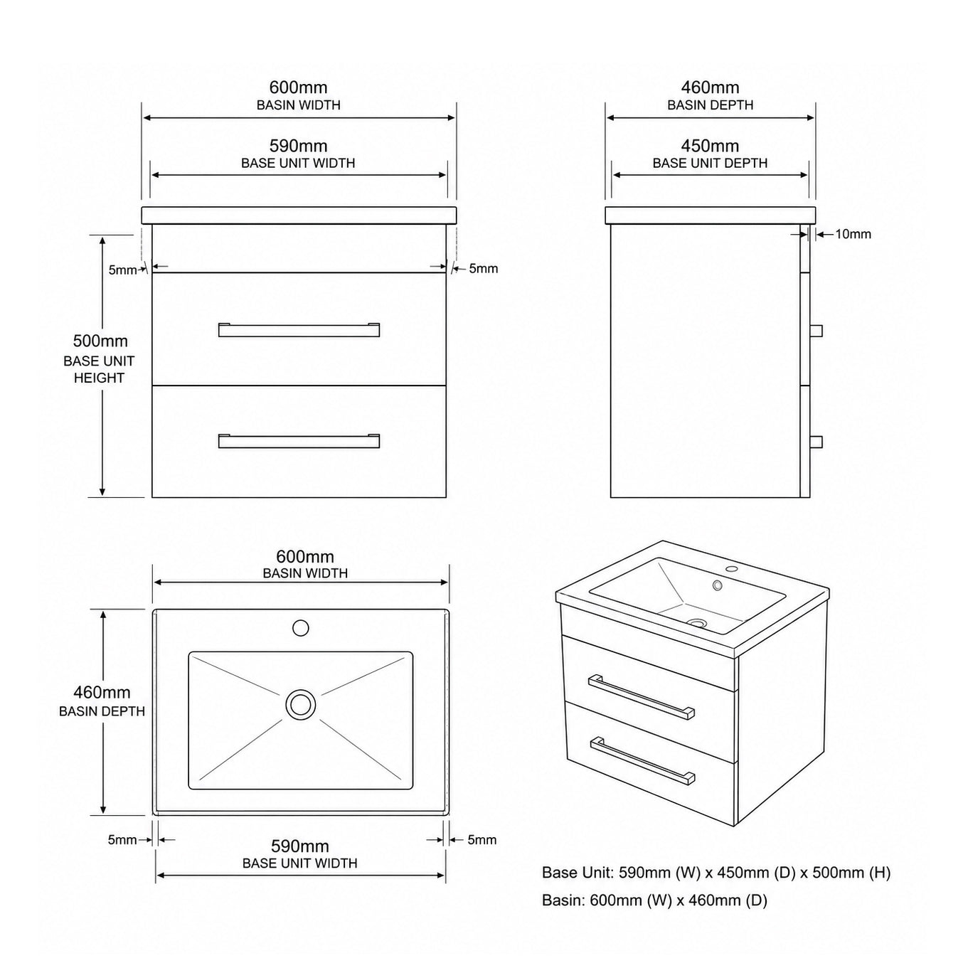 Monica 60 2-Drawer Wall Hung Combination