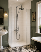 Nostalgic Thermostatic Shower Valve & Rigid Riser Kit with Black Handles